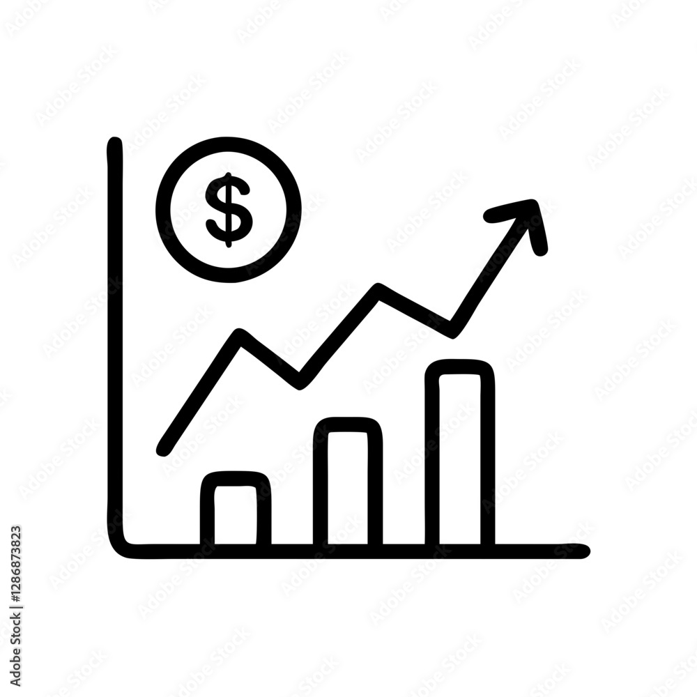 Graph with increasing trend and dollar sign Graph with increasing trend and dollar sign