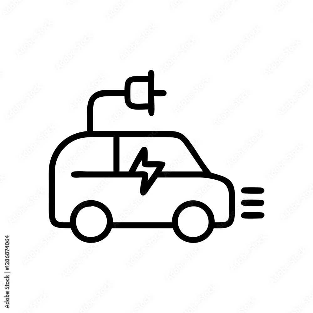 Electric vehicle with charging plug in motion Electric vehicle with charging plug in motion