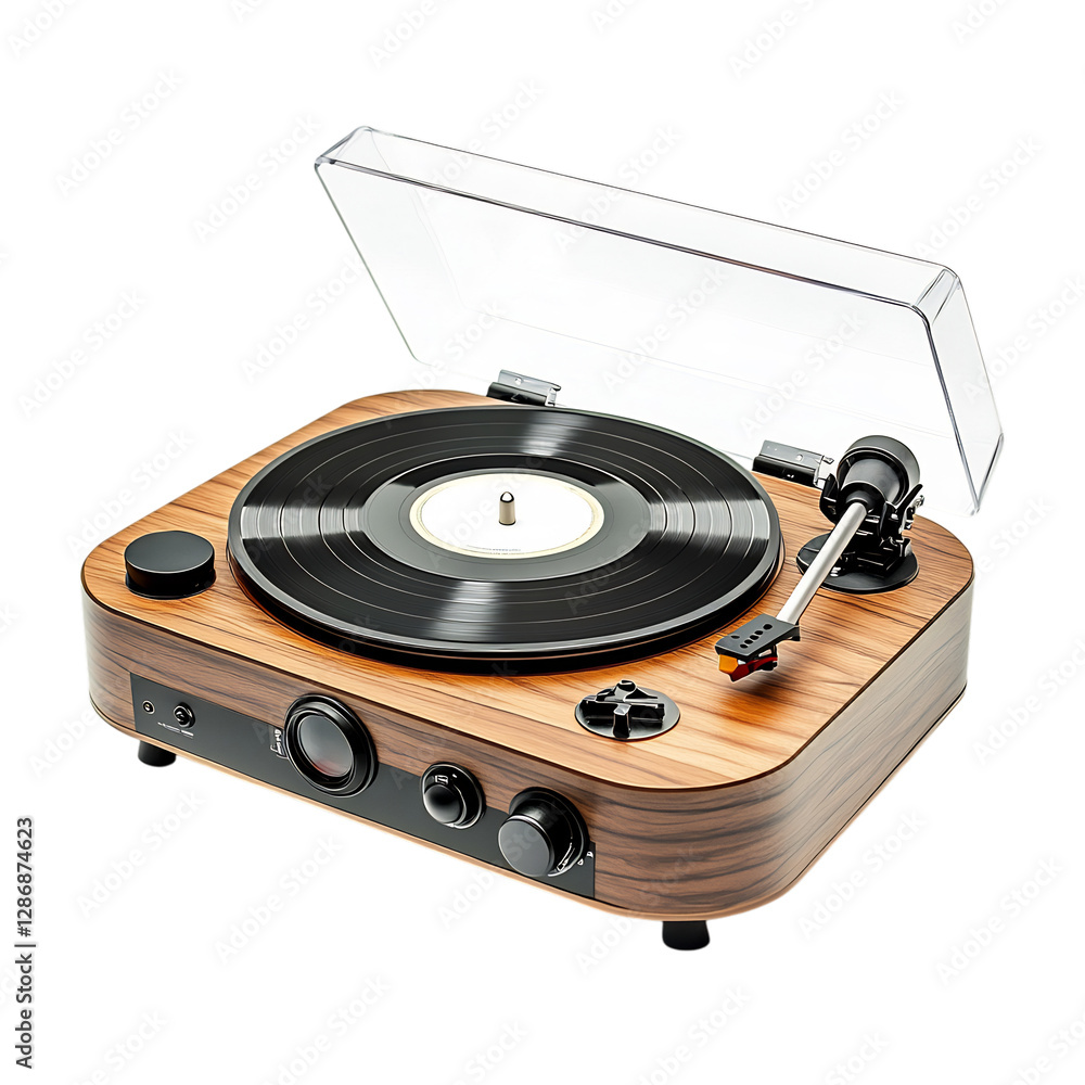 A Stylish Modern Record Player with Wireless Connect Isolated on Transparent Background A Stylish Modern Record Player with Wireless Connect Isolated on Transparent Background