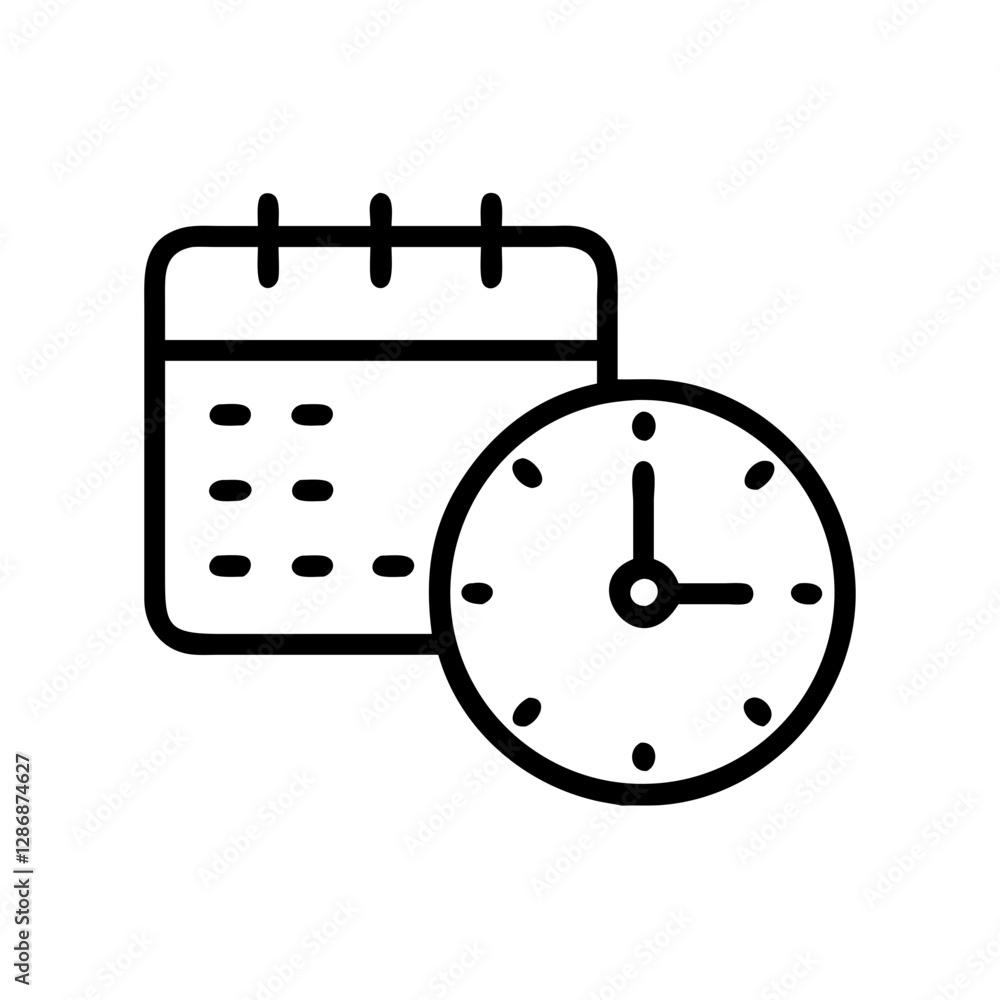 Calendar and clock icon illustrating time management Calendar and clock icon illustrating time management
