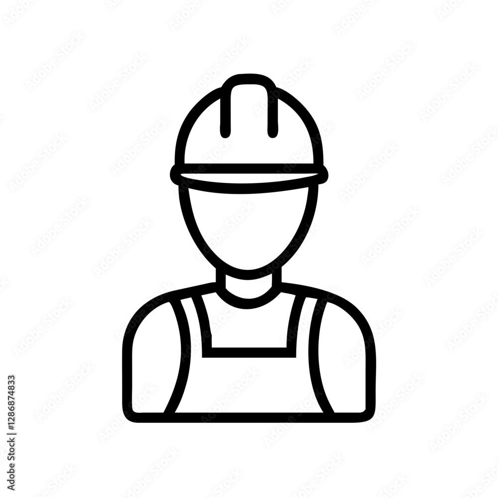 Construction worker icon with helmet in black and white Construction worker icon with helmet in black and white