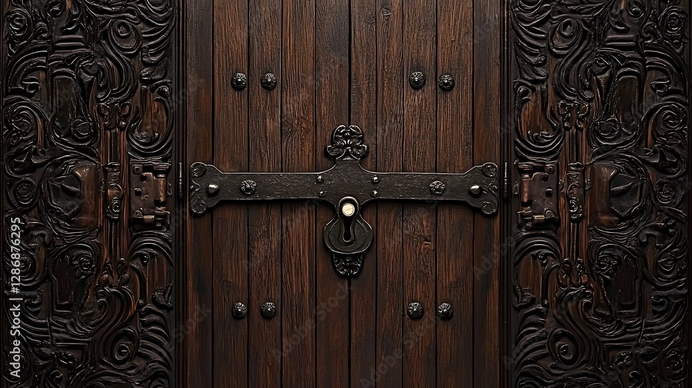 Intricate Carved Wooden Door Detail: Dark Wood, Ornate Design, Close-Up Shot AI Generated Intricate Carved Wooden Door Detail: Dark Wood, Ornate Design, Close-Up Shot AI Generated