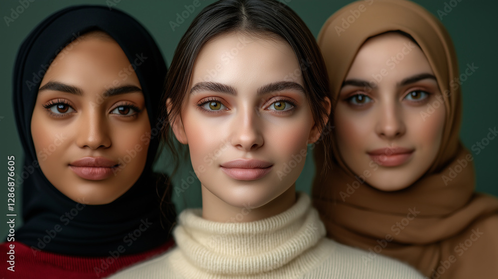 Three beautiful women of different ethnicities showing equality and sisterhood Three beautiful women of different ethnicities showing equality and sisterhood