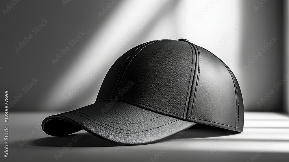 Black leather baseball cap mockup in studio lighting Black leather baseball cap mockup in studio lighting