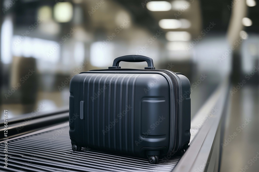 Black suitcase moving on airport baggage claim conveyor belt Black suitcase moving on airport baggage claim conveyor belt