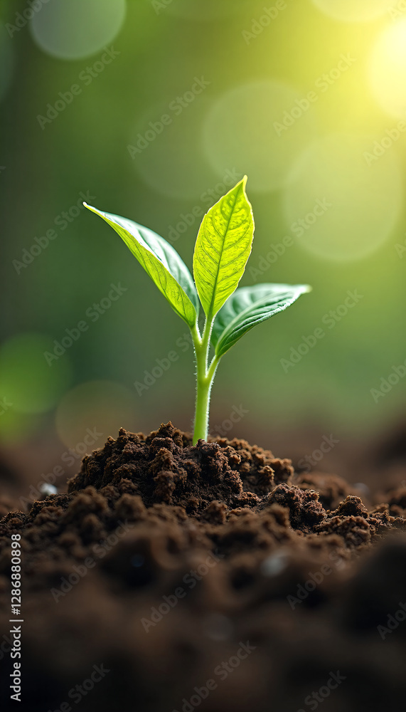 Fototapeta premium Young Sprout Emerging from Soil Sunlight Growth New Life Spring Nature Plant Seedling