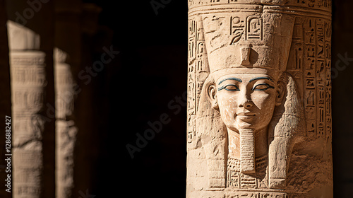 Wallpaper Mural Ancient Egyptian column with carved pharaoh. Hieroglyphs adorn the stone. A glimpse into history and artistry of ancient civilization's religious art. Torontodigital.ca