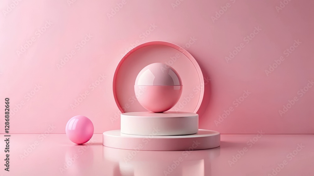 Minimalist Cosmetic Product Stand with Pink Floating Ball Minimalist Cosmetic Product Stand with Pink Floating Ball
