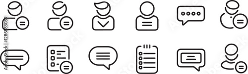 Sleek vector icons for user profiles, communication, and security, perfect for app UI, account management, and protected data