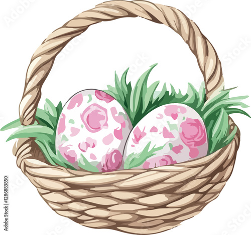 basket with Easter rosy eggs