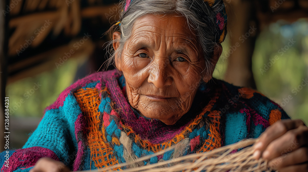 Fototapeta premium Indigenous artisan weaving traditional crafts in rural mexico