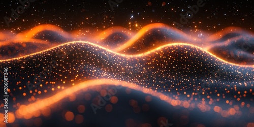 Glowing Orange Particles Wave Abstract Background