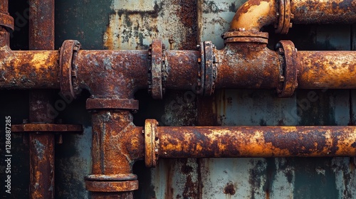 Intricate textures of rusty steel pipes in an industrial warehouse  a study of worn material beauty photo