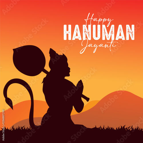 Happy Hanuman Jayanti festival Silhouette vector illustration.