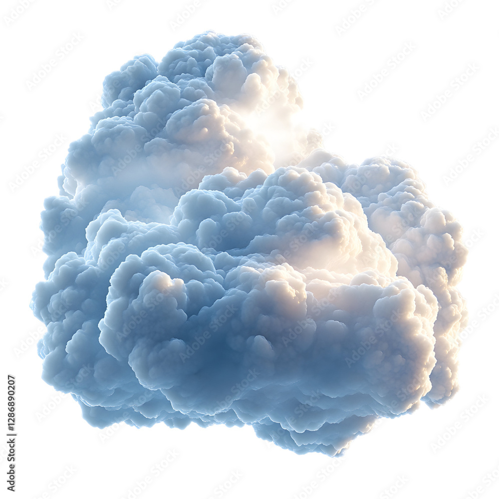 A Fluffy 3D Cartoon Cloud with Radiant Glowing Edge Isolated on Transparent Background A Fluffy 3D Cartoon Cloud with Radiant Glowing Edge Isolated on Transparent Background