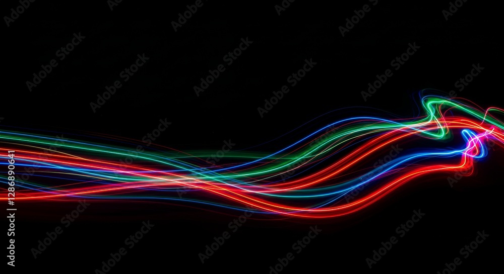 Fototapeta premium Chromatic Light Dance, A Vibrant Long Exposure Abstract Against Darkness