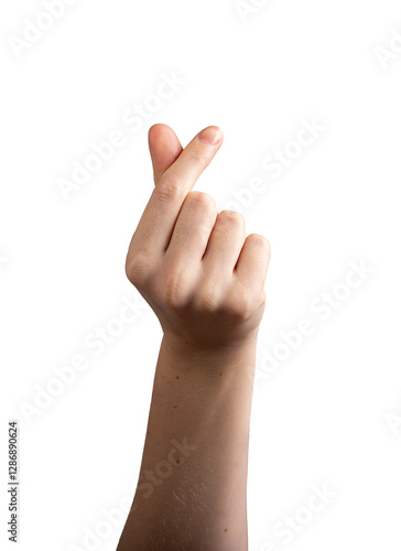 Canvastavla Female hand making a Korean heart gesture with thumb and index finger forming a tiny heart shape