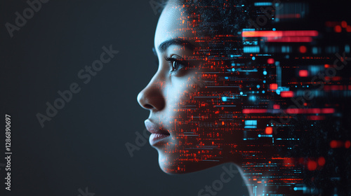 A female with a tech pattern overlay