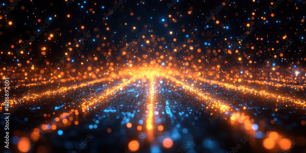 Fototapeta premium Abstract Orange and Blue Glowing Particle Streams