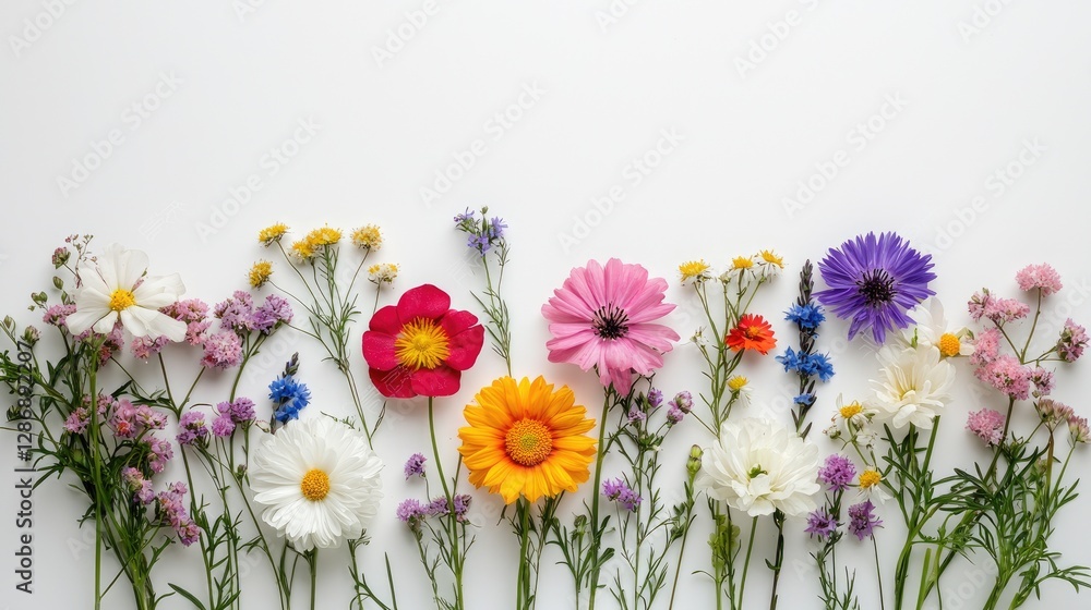 custom made wallpaper toronto digitalColorful flowers arranged on white background.  Possible use Desktop background, greeting card, social media post