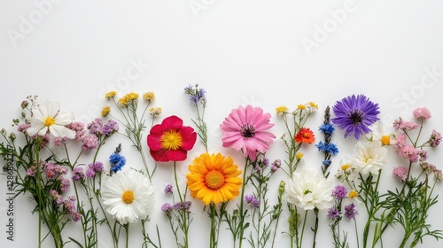 Wallpaper Mural Colorful flowers arranged on white background.  Possible use Desktop background, greeting card, social media post Torontodigital.ca