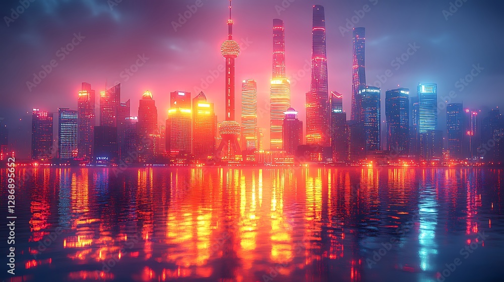 Fototapeta premium Stunning neon city skyline night view high resolution hd wallpaper