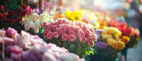 Wallpaper Mural Vibrant flower market scene, with lush bouquets basking in golden sunlight, exuding freshness and the scent of spring. Torontodigital.ca