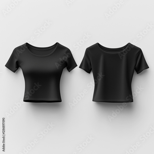 Blank Black crop top template mockup front and back