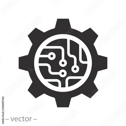 microchip technology, circuit board in the gear icon, microchip technology, tech logo, hardware engineering, flat vector illustration