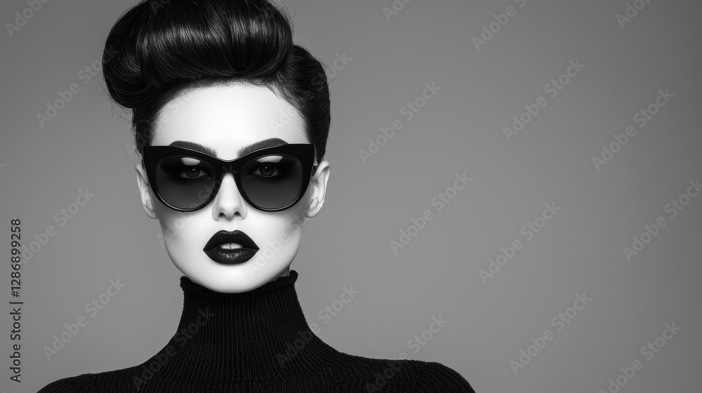 Stylish woman, monochrome portrait, studio backdrop, fashion Stylish woman, monochrome portrait, studio backdrop, fashion