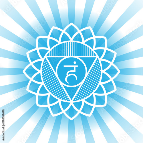 Vishuddha throat is the fifth primary chakra according to the Hindu tradition of tantra. Endocrine Thyroid. Ayurveda, Yoga, Reiki, Buddhism, Hinduism symbol