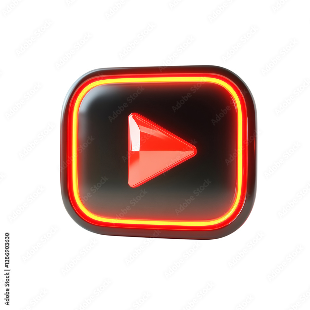Red Neon Play Button with Arrow Isolated on Transparent Background Red Neon Play Button with Arrow Isolated on Transparent Background