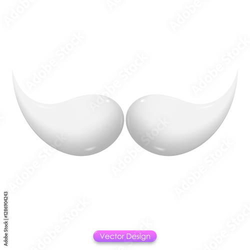 3d white mustache icon for the website browser concept. Mustache glossy shade design for mobile app, social media. 3d Cartoon minimal style. Funny vintage cartoon mustache.