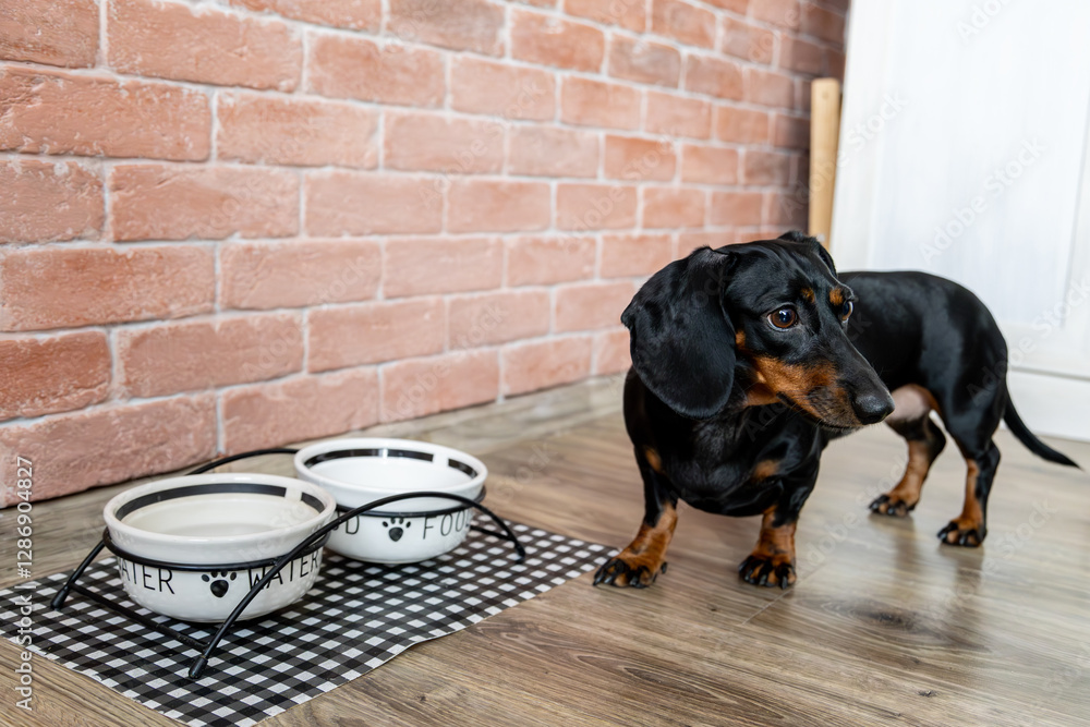 Naklejka premium A dog waiting for his favorite food.