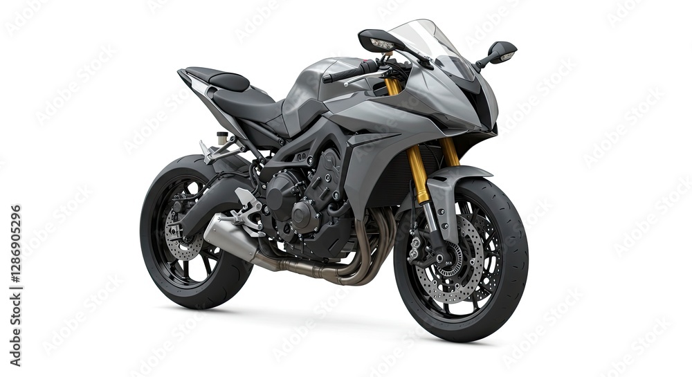 Gray Motorcycle Studio Shot Showing Design and Engineering Excellence Gray Motorcycle Studio Shot Showing Design and Engineering Excellence