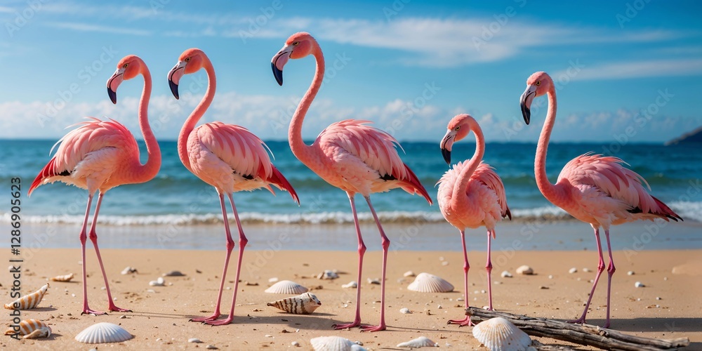 Obraz premium Pink flamingos in the water