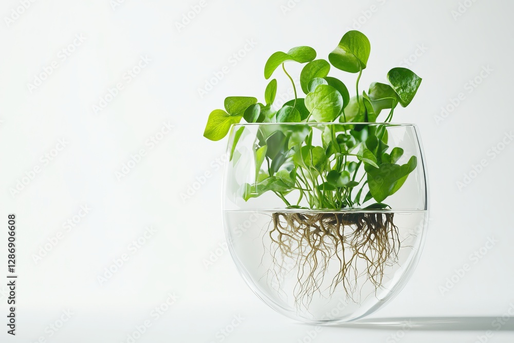 A sleek, transparent glass planter with a delicate trailing green plant, set against a pure white background. A sleek, transparent glass planter with a delicate trailing green plant, set against a pure white background.