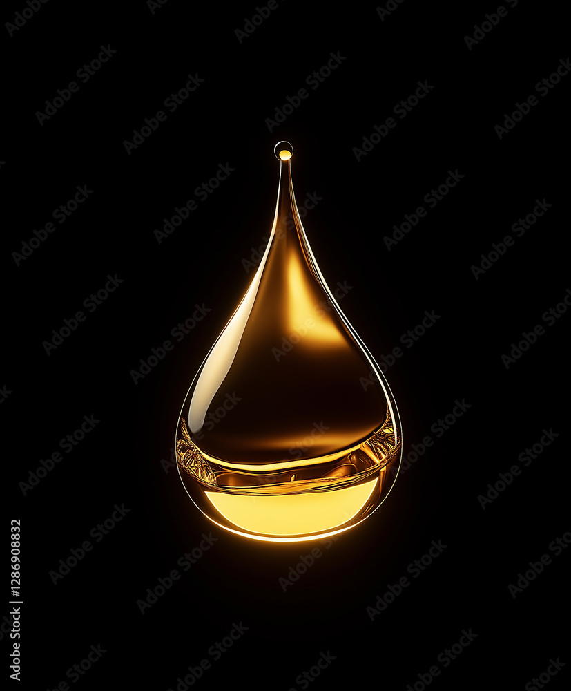 Golden drop of liquid shining on black background Golden drop of liquid shining on black background