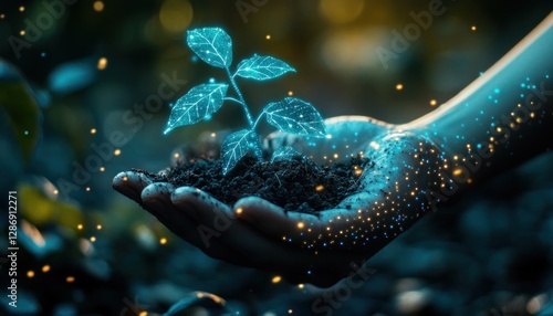 Glowing Plant Sprout Held Gently In A Caring Hand