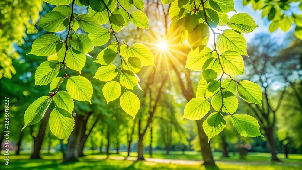Fototapeta premium green leaves and sun rays
