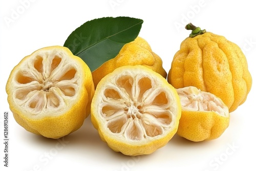 Ripe Yellow Citrus Fruits with Leaf