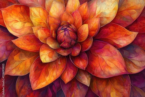 Wallpaper Mural Intricate autumnal flower with vibrant orange and red hues, showcasing detailed petals and textures. Torontodigital.ca
