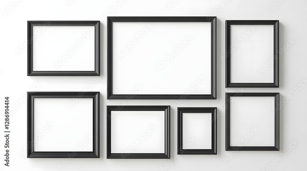 Elegant Blank Photo Frames Arrangement on White Background Elegant Blank Photo Frames Arrangement on White Background