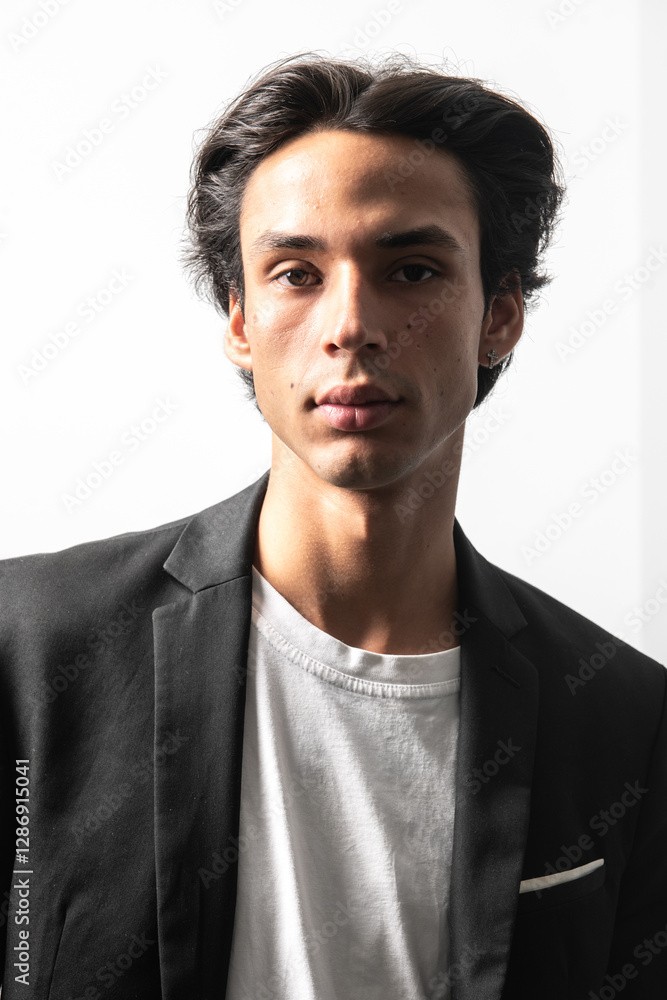 sesión fotográfica de modelo masculino en estudio fondo blanco sesión fotográfica de modelo masculino en estudio fondo blanco