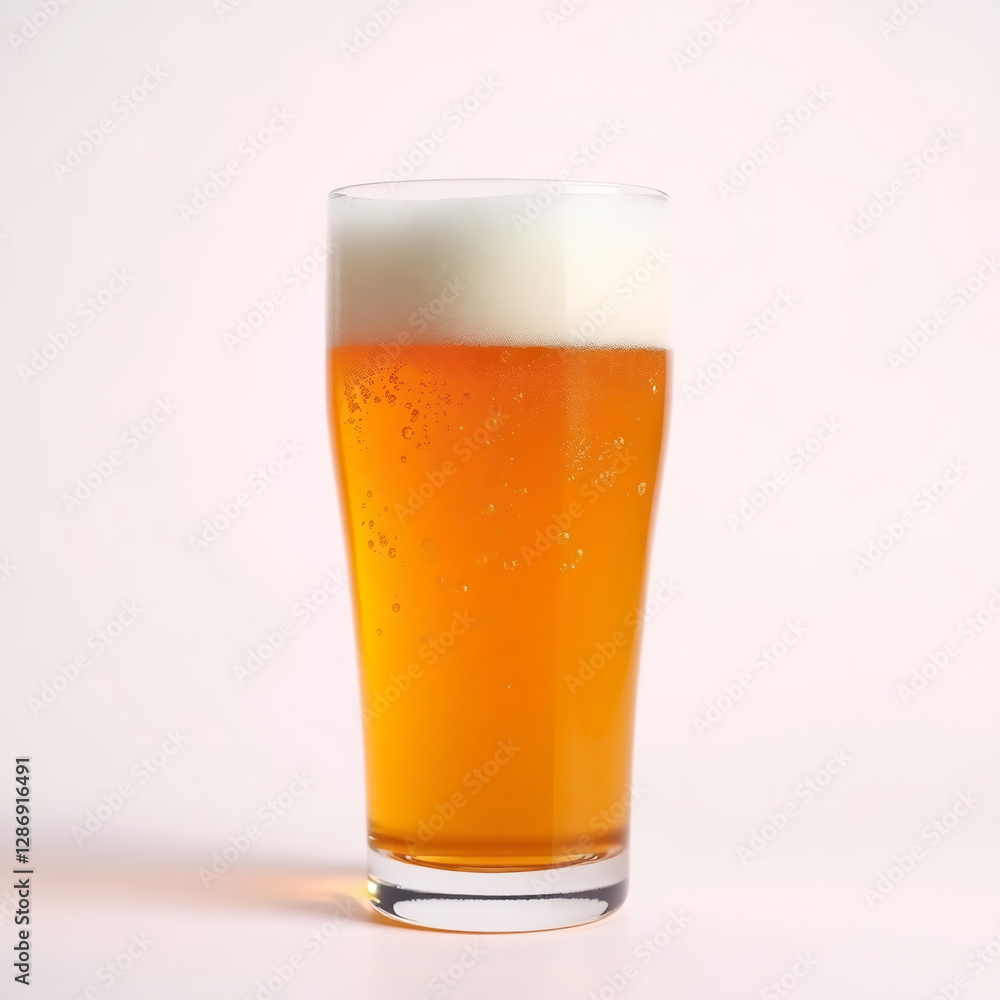 glass of beer with foam on pink background glass of beer with foam on pink background