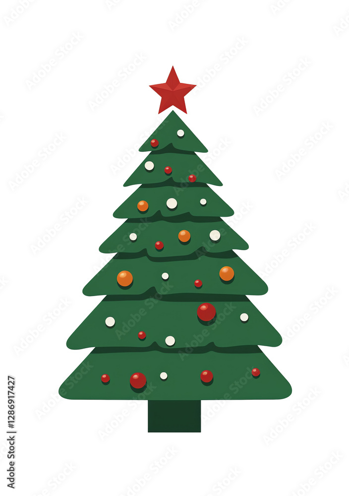 Isolated Christmas tree with star and ornaments Isolated Christmas tree with star and ornaments