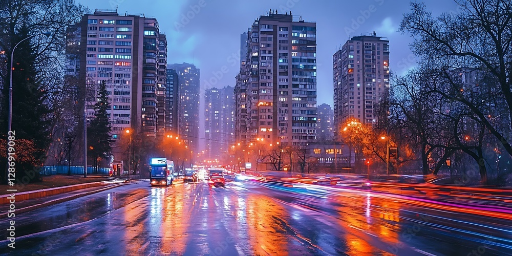 Obraz premium Rainy City Night Lights