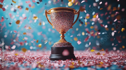 Glittering Trophy Amidst Falling Festive Confetti