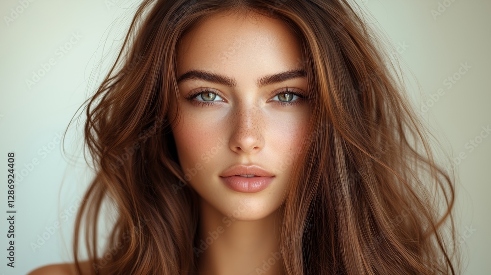 Fototapeta premium A beautiful woman with long brown straight hair photography