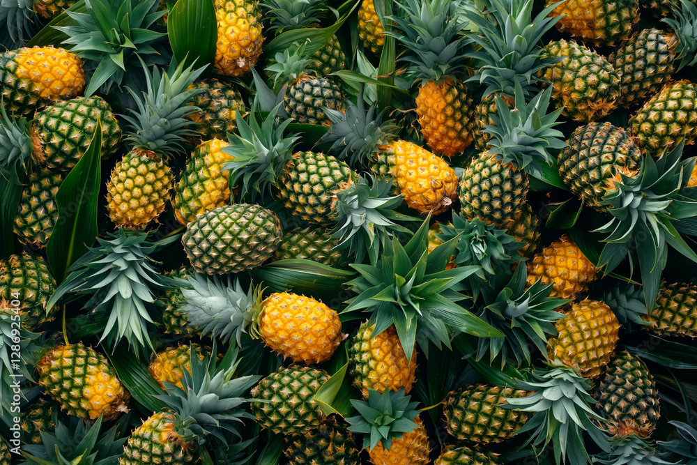 Pineapples background. Tropical fruit pattern. Generative AI Pineapples background. Tropical fruit pattern. Generative AI